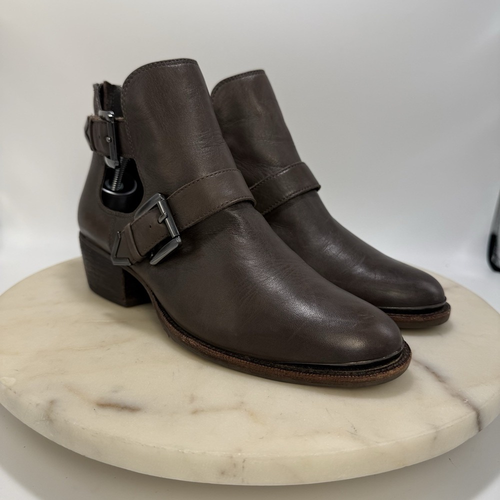 Eliott Lucca Ankle Boots Womens 7 Brown Leather Buckle Strap Moto Western Bootie